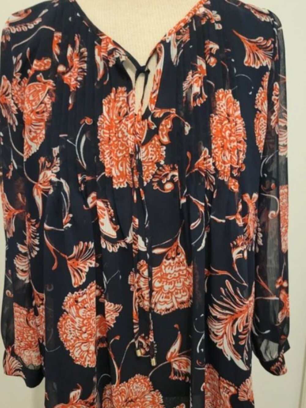 Tommy Hilfiger navy print peasant blouse